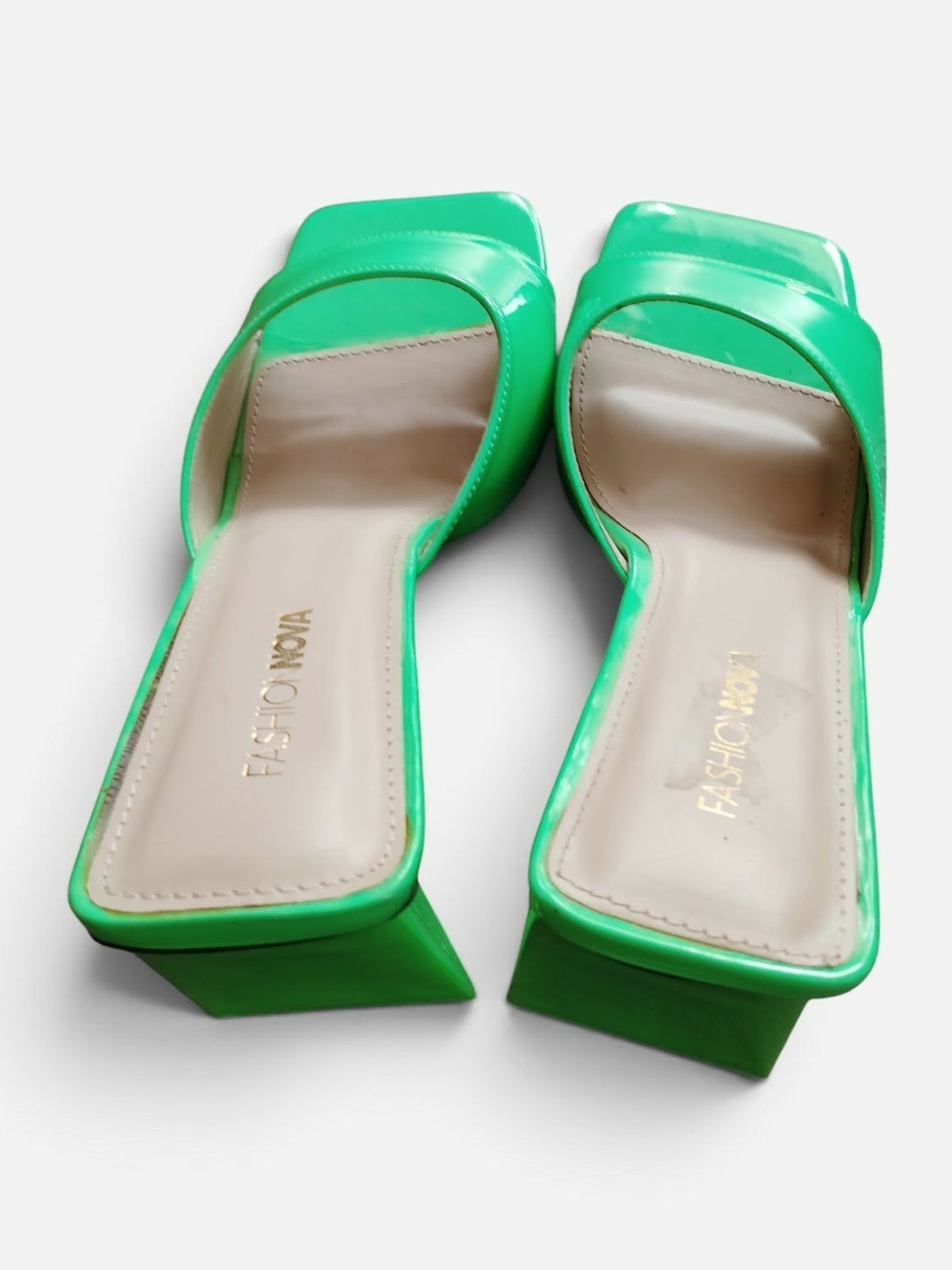 Fashion Nova Neon Green Patent Mule Heels - Size 10